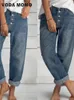 Vintage printanière fashion haute taille y2k femme large jambe large meneuse femme denim capris pantalon jean maman jeans pantalon 240506