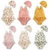 Swimwear Girls carine senza schienale floreale Onepiece costume da bagno baby bikini da bagno con cappello vacanza in spiaggia solare per le vacanze in spiaggia per bambini bambini chic swimsuit chic chic