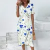 Abiti casual spiaggia per donne primavera estate elegante a vccino da boho floreale abito boho fluido hawaiano maxi hawaiano e semplice