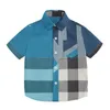 Kids Summer British Style Designer Plaid Shirts Boys Tend-Down Collier à manches courtes Coton BH269