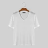 T-shirts pour hommes Incerun Tops 2024 Men de mode coréenne Men de mode légèrement transparent T-shirts à rayures en V Camiseta à manches courtes décontractées mâles