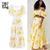 Robes de travail Tingfly Arrivations Designer Summer broderie Fashion 2 pièces Robe Set Col Col Cropped Tops A Line Long Jirts Tenues