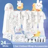 24 peças nascidas roupas de menino de menino roupas de bebê calças bodysuits Gifts Set Layette Conjunto de 0-6 meses 240424