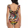 Women's Swimwear Sexy One Piece Swimsuit 2024 Women Leopard Texture Ruffled Monokini Female Bodysuit Girl Beach Bathing Suit