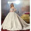 Os vistos de noiva brilhantes de ombro quadrado de folhas brilhantes de bola capela Chapel Pleats Custom Made Bridal Vestio Plus Tamanho