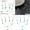 Hanger kettingen gloednieuwe vintage turquoise sieraden sets blauwe ketting oorring ring set drop levering hangers dhtho