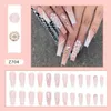 Faux ongles 24pcs de long ballet blanc fleur de faux ongles Faux ongles Gradient avec strass de conception française portable faux ongles presser sur les pointes des ongles T240507