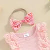 ROMPERS 2PCS Säuglingsbabykleidung Mädchen Kleid Blume Erdbeerabdruck Frontanzug Stirnband für Neugeborene Kleidung H240507