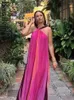 Vestidos casuais 2024 Bazaleas Loja Halter pescoço noite rosa vestido longo longa feminino feminino roupas oficiais