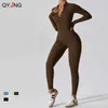 Kadın Tulumları Yükselen Moda Fermuarı Uzun Slve Tulumları Kadın Spor Giyim Hızlı Kuru Hızlı Spor Sulma Siyah Spor Seti Kadınlar Tek Parça Kıyafet T240507