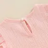 Kledingsets zomer pasgeboren babymeisjes katoen massief vlieg mouw o-neck t-shirts tops+bowknot shorts set 0-24m h240507