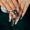 Faux Nails Hallown Faux Nails Couleur rouge effrayant Ghost Skull Spider imprimé artificiel ongles acryliques style européen Faux pointues Faux Nails T240507