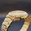 Mujos de pulsera Gold Watch for Men Diamond Hel Out Hip Hop Stylish Quartz Watches Masculino doble Dial Heavy Summer inesperado en