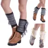Women Socks Bohemian Boot Cuffs Toppers Side Fringed Tassels Crochet Knit Short Geometric Striped Pattern Calf