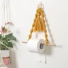 Dekorativa figurer trä toalettpappershållare makram vägg hängande tapestry boho rum dekor montera för kök badrum handduk dispenser