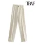 Traf Women Chic Fashion Office Wear Straight Pants Vintage High midjextlås Kvinnbyxor Mujer 240423
