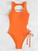 Abiti allacciati su un costume da bagno con un pezzo solido da bagno solido donna sexy taglio body 2023 costume da bagno senza schienale da donna monkini