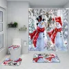 Gordijnen kerstdouchegordijn set grappige kerstman Snowman Red Truck Xmas Tree Nieuwjaar Badkamer Decor Bad Mat Toiletdeksel Cover