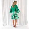 Designerklänning 2024 Sommar Ny V-ringad tryckta flare ärmar Löst kort klänning för kvinnor plus storleksklänningar