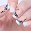 False Nails Red French Fake Nails Line Flower Pattern Press on Nail Manicure DIY Full Cover Fashion False Nail Tips for Girl Women Gifts T240507