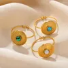 Кластерные кольца PVD с покрытием из нержавеющей стали круглые украшения натурального камня винтажные 18 -километровые кольцо цвета для женщин. Подарок 2024 Женский мужчина