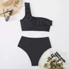 Frauen Badebekleidung Schwimmanzug Shorts Frauen zweisteuelhafte hoch getailte Bikini Set Badeanzüge Badeanzüge Badeanzüge Ernten Top für Jugendliche