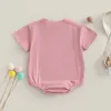 Rompers Baby Summer Casual Solid Color Short Sleeve Jumpsuit med Pocket For Toddler Boy Girls Söta kläder H240507