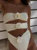 Frauen Badebekleidung Tengweng 2024 ein Stück Frauen hohl Out 3D Blume Liegestütze weiße Badeanzug Badeanzug Strandbekleidung Monokini Frauen
