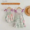 Famille Matching Tenues Summer NOUVEAUX filles vêtements de vêtements filles robe bébé sling sling smocking stitch princess girl robe Family Matching soeur tenue d240507