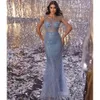 Sparkly Mermaid Prom Dresses Sleeveless V Neck Appliques Sequins Beaded Floor Length 3D Lace Hollow Zipper Evening Dress Bridal Gowns Plus Size Custom Made 0431