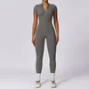 Aktive Sets Nclagen Yoga Jumpsuit Frauen Reißverschluss Kurzarm einteiliger Fitnessanzug Fitness Set Komfort Workout Strampler Siamese Sportkleidung