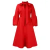 Robes décontractées couleur jaune femmes 2024 rouge long taille haute robe bouffée