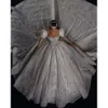 Shining jurken luxueuze mouwen bruiloft bal vierkant korte kralenkandidaat gelaagde vlek tule chapel jurk op maat gemaakte bruidsjurk Vestidos de novia