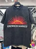 T-shirts masculins 2024SS MENSEMENTS Femmes Marché T Vintage Half Sun T-shirt Oversize Wash Black Tops Graphic Imprimé court Seve H240507