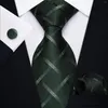 Bow Ties Classic Men's Luxury Business Tie Set Tuxedo Accessory Fashion Silk Green Plaid Necktie Handkerchief Cufflinks For Man Party