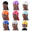 Beanie/Skull Caps Nieuwe modeheren satijn durags bandana tulband pruiken mannen zijdeachtige durag headwear hoofdband piraat hoed haaraccessoires drop dhdem