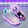 Childrens Kids Boys Girls USB opladen Gloeiende Casual Sneakers Led Light Wheels Outdoor Parkour Roller Skate Shoes Sports For 240426