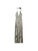 Robes décontractées 2024 Bazaleas Store officiel Foil d'or sexy robe longue Robe Backless Floral Chocker Maxi Party