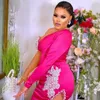 Fuchsia Plus Size Aso ebi cocktailjurken Illusie Lange mouwen Korte mini -jurken Graducatie Dress Homecoming Club Outfit Verjaardagsjurken voor zwarte meisjes