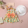Девушка платья (0-3 года) детское платье летнее хлопковое цветочное ремешок для детей Симпатичный пляж лука со шляпой