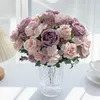 Fleurs décoratives couronnes 7 fourche de soie rose rose hydrangea fleurs artificielles pour le bouquet de mariage accessoires de couronne de Noël
