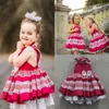 Stile pastorale 2020 Abiti floreali per matrimonio in pizzo in raso rosso una linea Kids Indush Formale Lunghezza Multilayer Girls Abito da concorso 0431