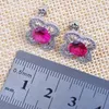 Boucles d'oreilles 925 Rose argentée Rouge Crystal d'oreille pour les femmes Design de fleur de fleur Zircone cubique 2024