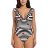 Frauen Badebekleidung Sexy One Piece Badeanzug Push Up Red Ladybugs auf Streifen Frauen Rüschen Monokini Bodysuit Badeanzug