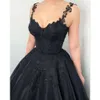Gothic Gorgeous A Spaghetti Line Boho Dresses Bridal Gowns Appliques Lace Up Back Country Black Wedding Dress ppliques