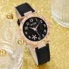 Women's Watches 6pcs Black Flower Quartz Dainty Bracelet For Women Leisure Casual Round Rhinestone Hollowed Pattern Bracelet Set