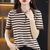 Frauen Polos Braun Polo Halshemd T -Shirts Striped Short Sleeve Tee Black Top Kleidung Trend Jugend Polyester Baumwoll Ästhetik V.