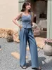 Tweede stuk broek voor dames Lanmrem Fashion Sling tweedelige set vrouwen korte solide kleur slanke tops met casual enkellengte denim 2024 zomer