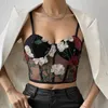 Damestanks vrouwen mesh hollow out sexy crop tops bloem borduurwerk sweet tank top spaghetti camis streetwear tube lente zomer