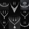 Valioso conjunto de joyas de diamantes de laboratorio Pendientes de collar de boda de plata esterlina para mujeres Regalo de joyería de compromiso de novia T8LT#
